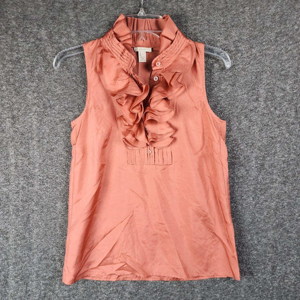 J.Crew Sleeveless Top Womens 0 17428 Terracotta Silk Ruffle Pleated EUC